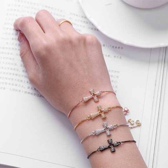 Yellow Gold Cross Bracelet - Picture 2 of 5